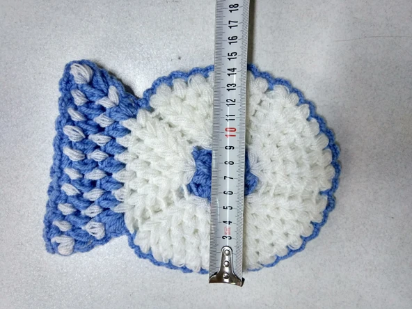 Mavi Beyaz pembe üç renkli El işi Örme Lif Takımı - Resim 3