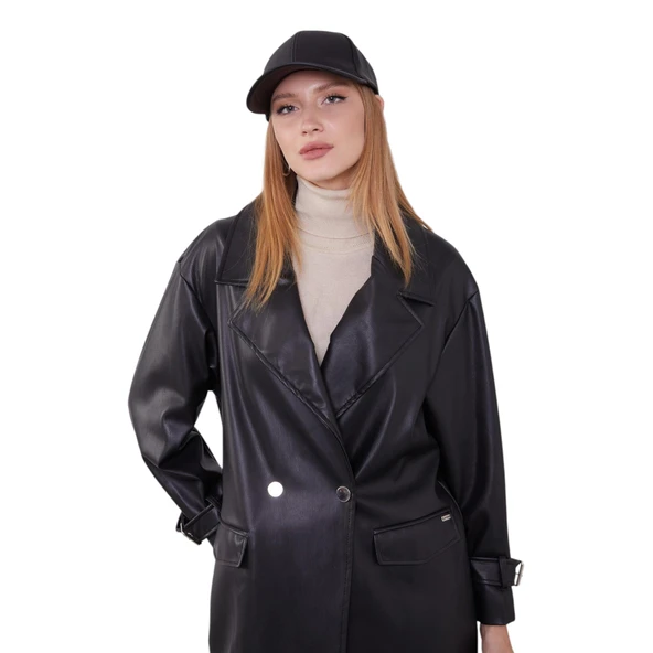 Kadın Kruvaze Yaka Deri Ceket 570030 - 3