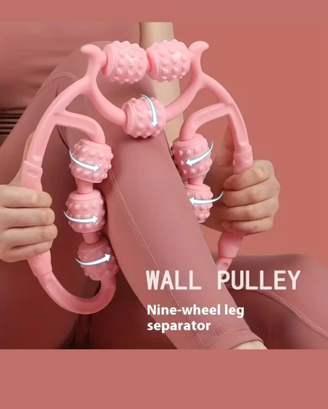 Yoga Fitness Masaj Rulosu (Bacak Klipsli, Pembe) + 9 Tekerlekli Bacak Masaj Aleti – Derin Doku Masajı, Kas Gevşetici ve İnceltme Fitness Ekipmanı Seti ürün görseli