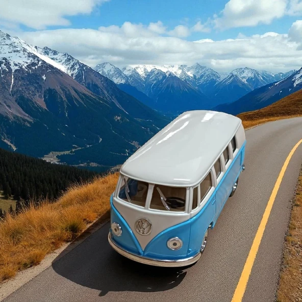 Nostaljik Metal Çek Bırak Mavi Wv Minibüs Araba Kapılar Açılır - 5