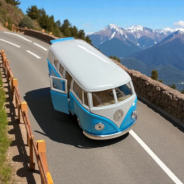 Nostaljik Metal Çek Bırak Mavi Wv Minibüs Araba Kapılar Açılır - 2