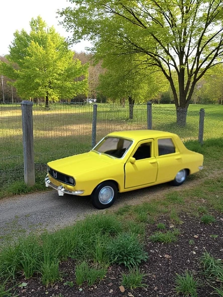 Nostaljik Metal Çek Bırak Sarı Araba Renault 12 Kapılar Açılır - 3