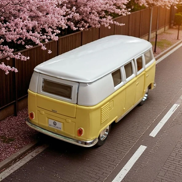 Nostaljik Metal Çek Bırak Sarı Wv Minibüs Araba Kapılar Açılır - 6