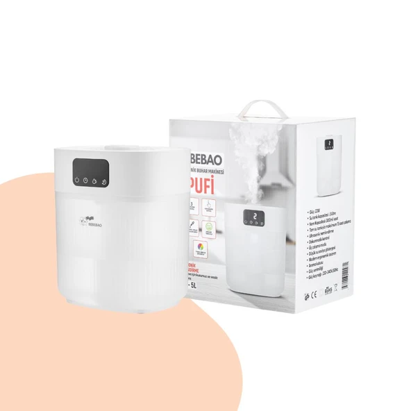 Bebebao Pufi 5lt Ultrasonik 7 Renkli Buhar Makinesi Hava Oda Ortam Nemlendirici Dokunmatik Panel Aromatik Yağ Hazneli - 8