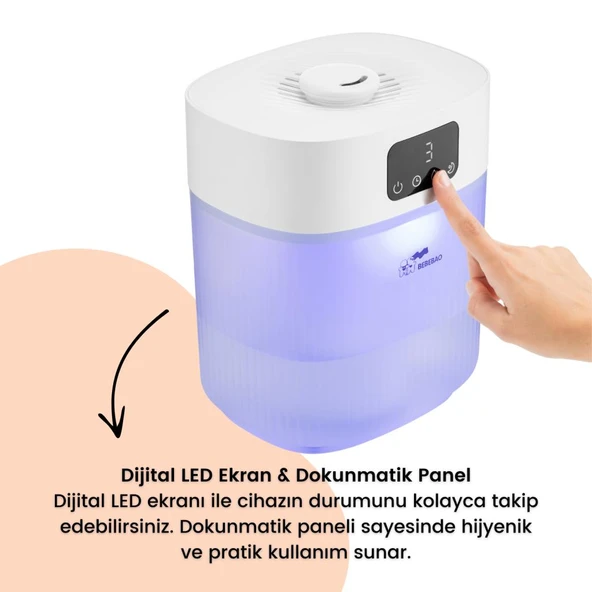 Bebebao Pufi 5lt Ultrasonik 7 Renkli Buhar Makinesi Hava Oda Ortam Nemlendirici Dokunmatik Panel Aromatik Yağ Hazneli - 2