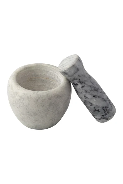 Mithra Life Lüks Doğal Desenli Açık Gri Mermer Oyma Havan ve Tokmak MIT1252 - Resim 2