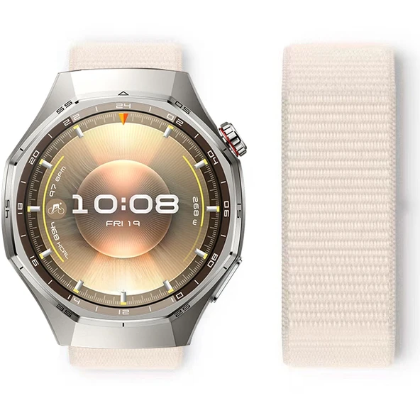 Huawei Watch GT6 Pro 46mm İle Uyumlu Ayarlanabilir Cırt Cırtlı Yumuşak Spor Kumaş Örgü Kordon  Starlight - Resim 3