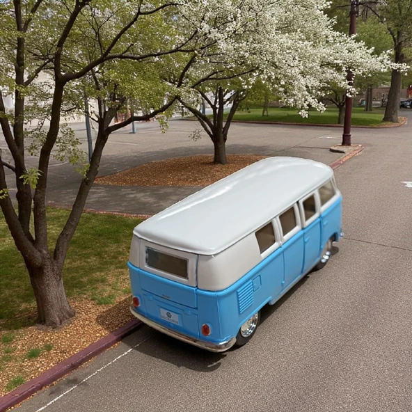 Nostaljik Metal Çek Bırak Mavi Wv Minibüs Araba Kapılar Açılır - 4