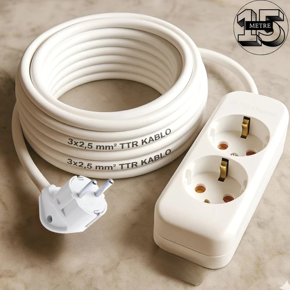 Acaroğlu - 15 Metre 3x2,5mm² TTR Kablo | İkili Uzatma Grup Priz ürün görseli