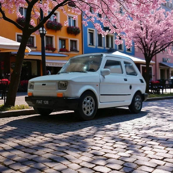 Nostaljik Metal Çek Bırak Beyaz Fiat 126 Araba Kapılar Açılır - 5