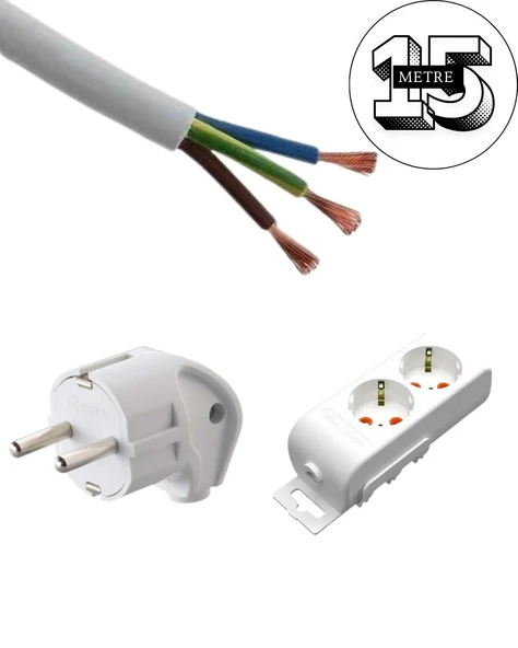 Acaroğlu - 15 Metre 3x2,5mm² TTR Kablo | İkili Uzatma Grup Priz - Resim 2