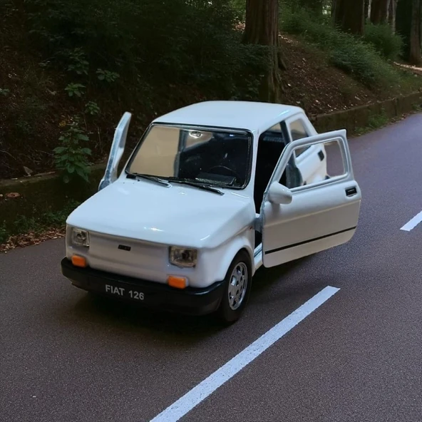 Nostaljik Metal Çek Bırak Beyaz Fiat 126 Araba Kapılar Açılır - 2