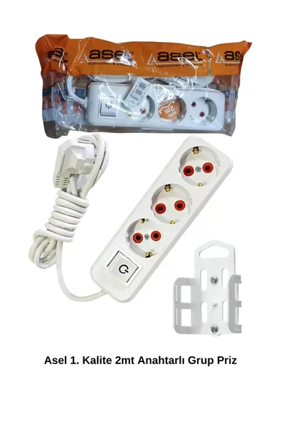 LitaeTrend 2 Metre Askı Aparatlı Anahtarlı 3lü Grup Priz Royaleks-68134 ürün görseli