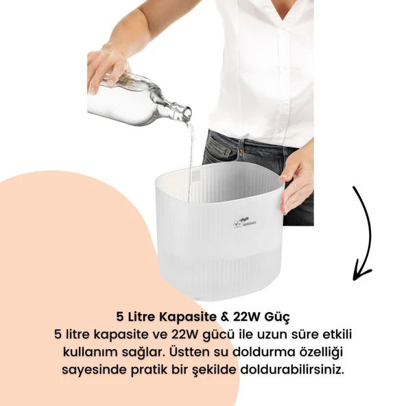 Bebebao Pufi 5lt Ultrasonik 7 Renkli Buhar Makinesi Hava Oda Ortam Nemlendirici Dokunmatik Panel Aromatik Yağ Hazneli - 4