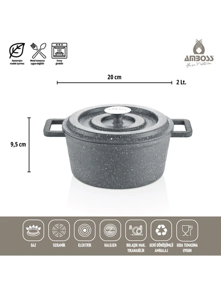 Amboss Copper Gri 7 Parça Alüminyum Döküm Tencere Seti - Resim 2