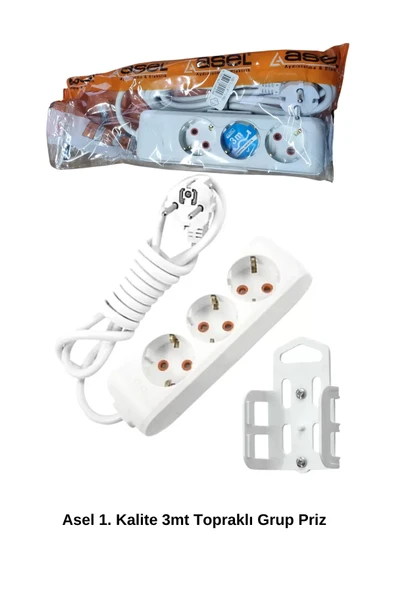 LitaeTrend 3 Metre Askı Aparatlı Topraklı 3lü Grup Priz Royaleks-AST303 ürün görseli