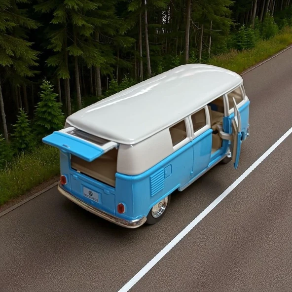 Nostaljik Metal Çek Bırak Mavi Wv Minibüs Araba Kapılar Açılır - 3