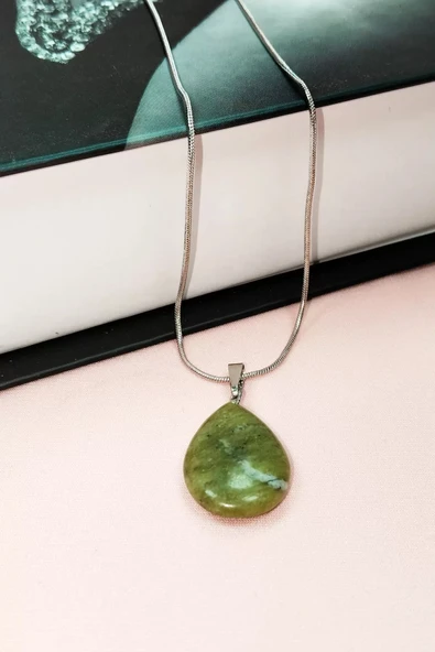 LitaeTrend Akuamarin Doğal Taşı Zincirli El Yapımı Kolye Uç: 3 cm Zincir: 20 cm Kutulu - 5