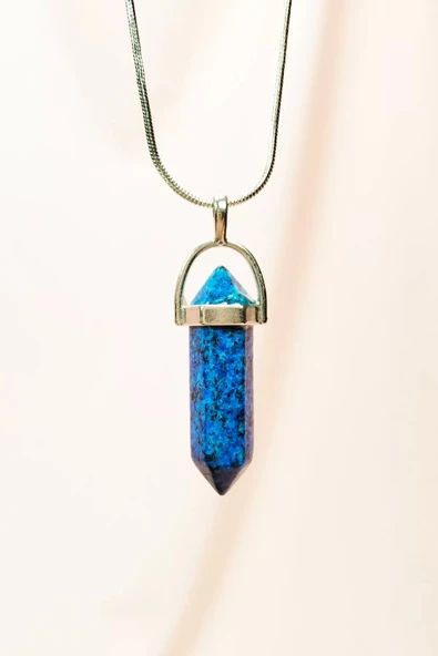 LitaeTrend Labradorit Doğal Taşı Zincirli El Yapımı Tasarımlı Kolye Uç: 3,5 cm Zincir: 20 cm Kutulu ürün görseli 1