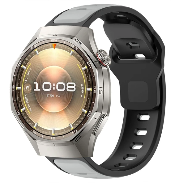 Huawei Watch GT6 Pro 46mm İle Uyumlu Çift Renkli Spor Silikon Kordon Nefes Alabilir Konforlu  Füme ürün görseli