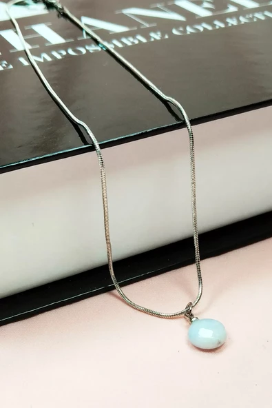 LitaeTrend Kalsedon Doğal Taşı Zincirli El Yapımı Kolye Uç: 1,5 cm Zincir: 20 cm Kutulu - Resim 6