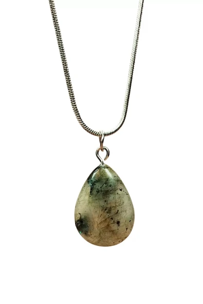 LitaeTrend Labradorit Doğal Taşı Zincirli El Yapımı Kolye Uç: 2 cm Zincir: 20 cm Kutulu ürün görseli 1