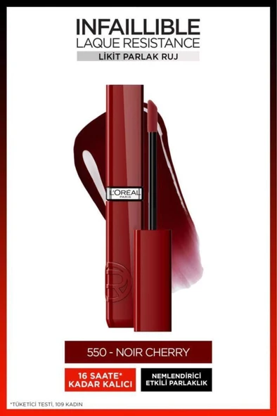 Loreal Paris Infaillible Laque Resistance Likit Parlak Ruj - 550 Noir Cherry ürün görseli