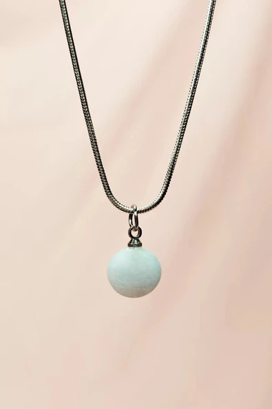 LitaeTrend Kalsedon Doğal Taşı Zincirli El Yapımı Kolye Uç: 1,5 cm Zincir: 20 cm Kutulu - Resim 3