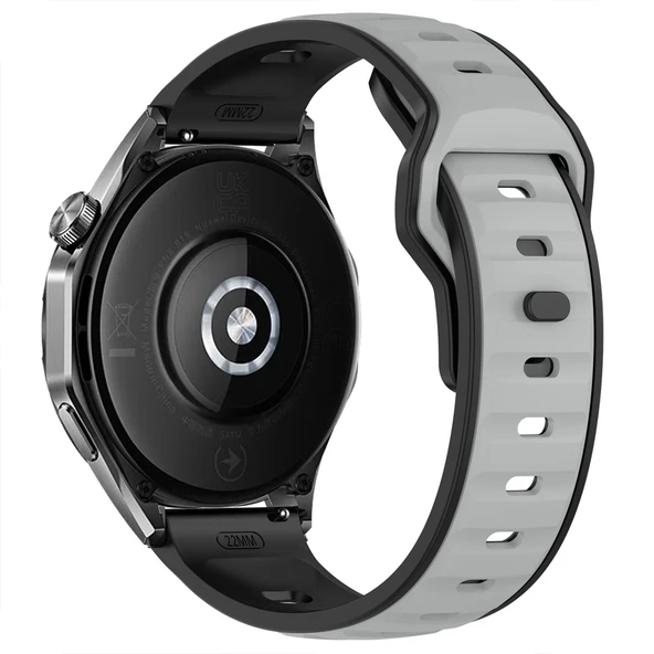 Huawei Watch GT6 Pro 46mm İle Uyumlu Çift Renkli Spor Silikon Kordon Nefes Alabilir Konforlu  Füme - Resim 7