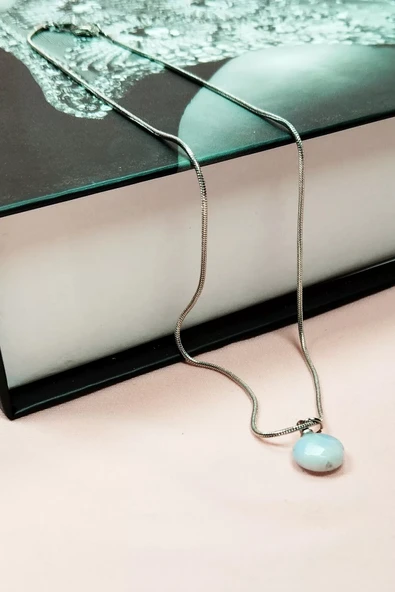 LitaeTrend Kalsedon Doğal Taşı Zincirli El Yapımı Kolye Uç: 1,5 cm Zincir: 20 cm Kutulu - Resim 4