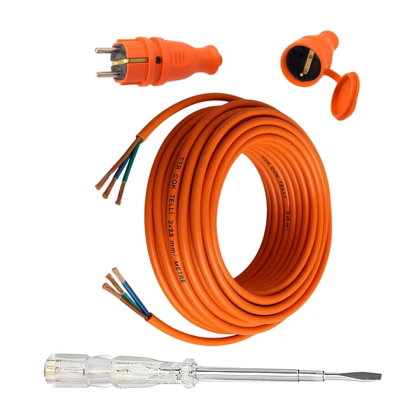 Seyyar 15 Metre Uzatma Kablosu TTR CCA Çok Telli 3x2.5 mm Elektrik Kablo Kontrol Kalem Dişi Erkek Fiş ürün görseli