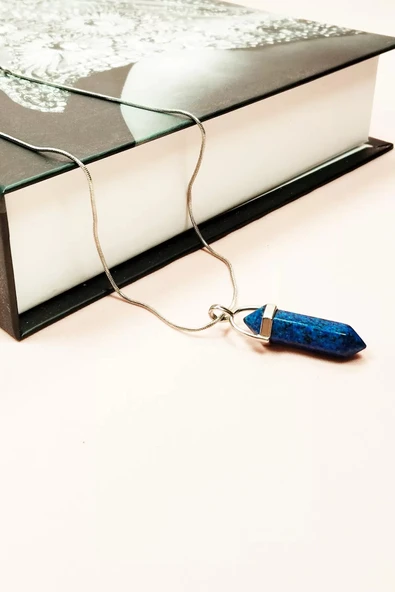 LitaeTrend Labradorit Doğal Taşı Zincirli El Yapımı Tasarımlı Kolye Uç: 3,5 cm Zincir: 20 cm Kutulu - Resim 3