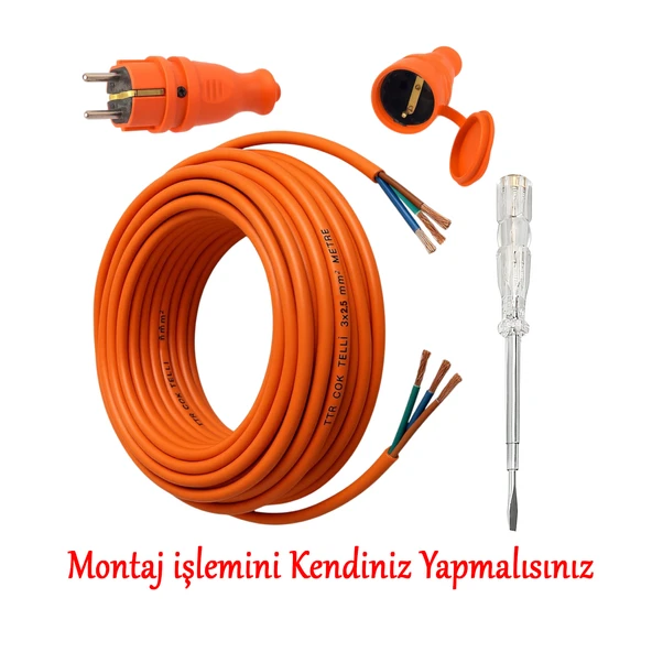 Seyyar 15 Metre Uzatma Kablosu TTR CCA Çok Telli 3x2.5 mm Elektrik Kablo Kontrol Kalem Dişi Erkek Fiş - Resim 3