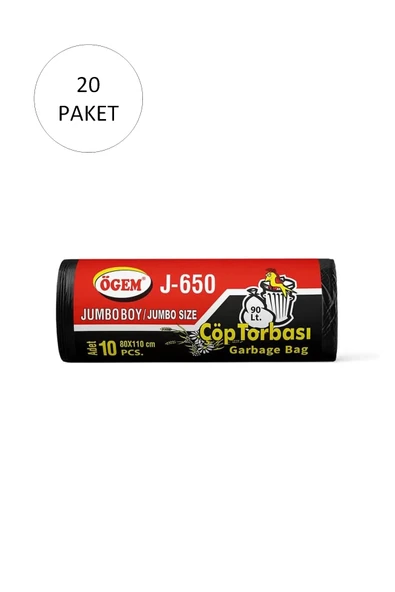 LitaeTrend J-500 Jumbo Boy Çöp Torbası 80 x 110 cm 10 Lu Rulo x 20 Paket = 200 Adet (Siyah) ürün görseli 1