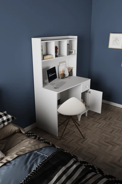 DF09105 Çekmeceli Kapaklı Kitaplıklı Çalışma Masası Bilgisayar Masası - Resim 3