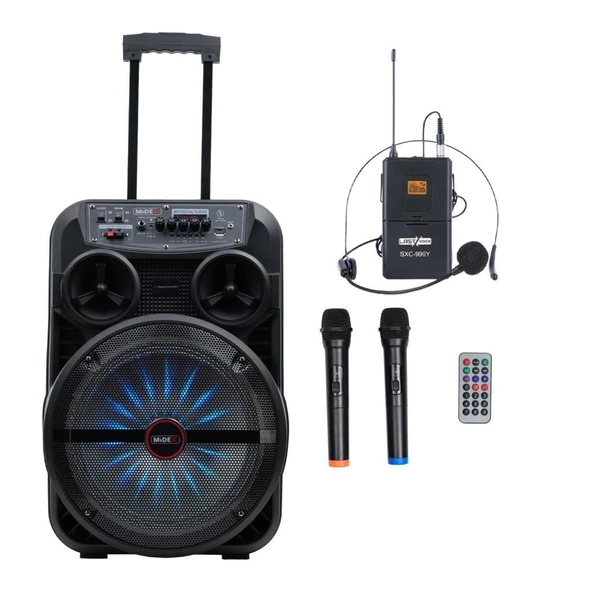 Midex MXR-280SXC Taşınabilir Seyyar Portatif 3 Mikrofonlu Şarjlı Ses Sistemi Hoparlör (280 Watt) - 1