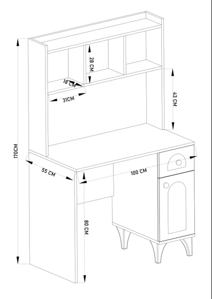 DF09105 Çekmeceli Kapaklı Kitaplıklı Çalışma Masası Bilgisayar Masası - Resim 5