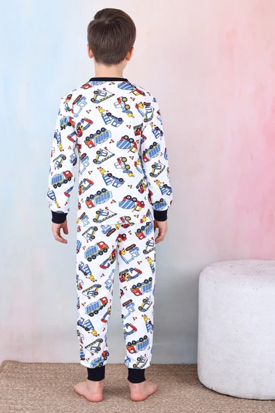 Erkek Çocuk İş Makineleri Baskılı Pijama Takımı 1-7 Yaş 12291 - Resim 5