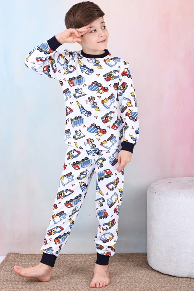 Erkek Çocuk İş Makineleri Baskılı Pijama Takımı 1-7 Yaş 12291 ürün görseli 1