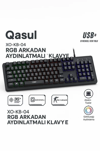 RGB Arkadan Aydınlatmalı Oyuncu Klavyesi Dayanıklı,Pro Gamer, Renkli Işıklandırma Yüksek Performans