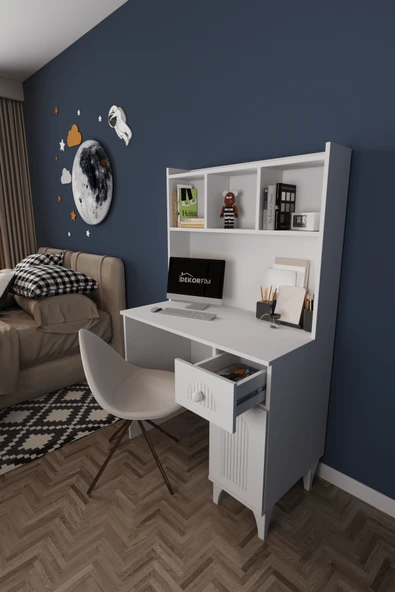 DF09105 Çekmeceli Kapaklı Kitaplıklı Çalışma Masası Bilgisayar Masası - Resim 2