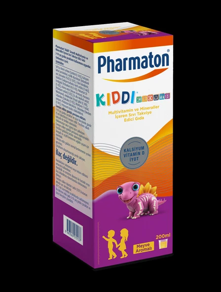 Pharmaton Kiddi Growth Kalsiyum Vitamin D İyot İçeren Takviye Edici Gıda Meyve Aromalı Şurup 200 ml ürün görseli