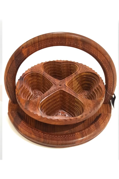 Monalisa Home Lüks Ahşap İşlemeli Gösterişli Kahverengi Sunumluk - Resim 2