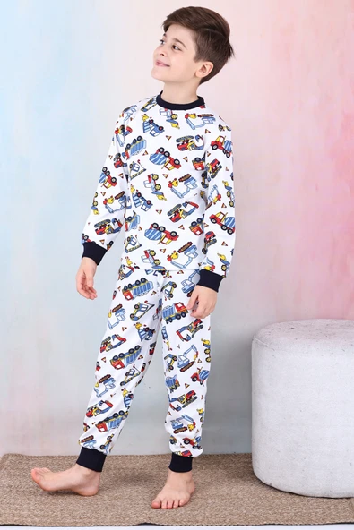 Erkek Çocuk İş Makineleri Baskılı Pijama Takımı 1-7 Yaş 12291 - Resim 2