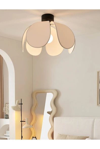 burenze Modern Tasarım Rose Çiçek Tavan Avize Açık Krem Kumaş Salon Hol Mutfak Oturma Odası Avizesi