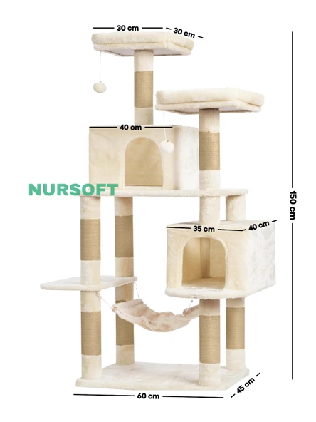 Nursoft Xl Yuva Hamaklı Çift Yuvalı Lüx Büyük Boy Tırmalamalı Kedi Oyun Evi - 4