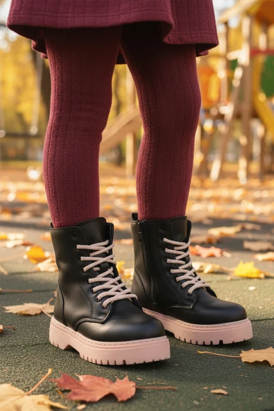 Aspor Siyah Pudra İçi Polarlı Bağcıklı Fermuarlı Kız Çocuk Bot - Resim 3