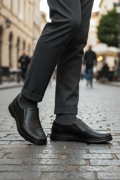 Aspor Siyah Kırışık Hakiki Deri Erkek Casual Ayakkabı - Resim 3