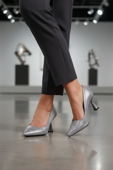 Aspor Platin Kadın Topuklu Ayakkabı - Resim 3