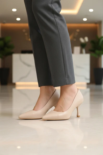 Aspor Bej Süet Kadın Topuklu Ayakkabı - Resim 3